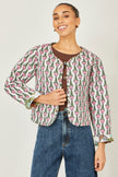 Yumi White Botanical Print Reversible Cotton Quilted Jacket
