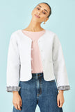 Yumi White Gingham Reversible Cotton Quilted Cropped Jacket