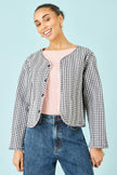 Yumi White Gingham Reversible Cotton Quilted Cropped Jacket