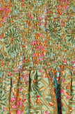 Yumi Green Foil Palm Print Ruched Maxi Dress With Border Detail