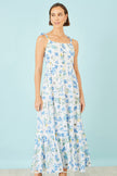 Yumi White Butterfly Print Lace Trim Maxi Dress