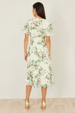 Yumi Ivory Floral Tea Dress With Front Ties