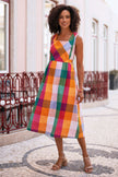 Yumi Multicolour Seersucker Cotton Midi Sun Dress