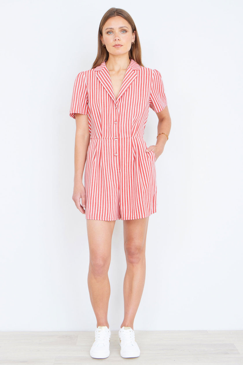 Yumi Red Stripe Retro Playsuit