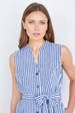 Yumi Navy Stripe Midi Sleeveless Shirt Dress