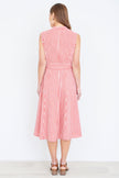 Yumi Red Stripe Midi Sleeveless Shirt Dress