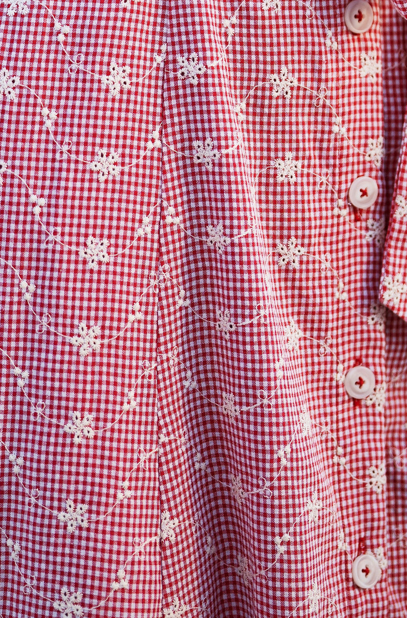 Yumi Red Broderie Anglaise Embroidered Sleeveless Shirt Dress