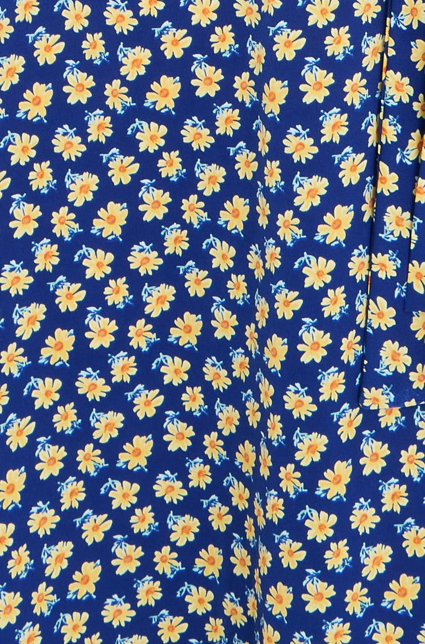 Yumi Navy Floral Midi Shirt Dress