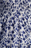 Yumi Blue Floral Ruched Waist Midi Dress With Angel Sleeves