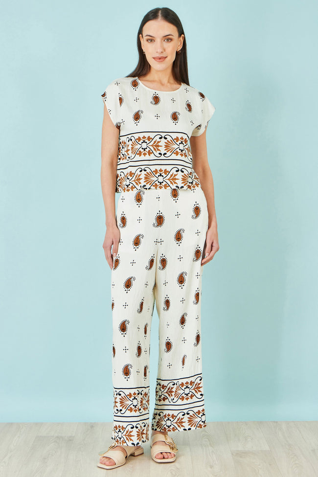 Yumi Ivory Viscose Paisley Top
