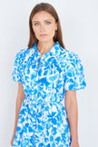 Yumi Blue Floral Print Viscose Relaxed Shirt Dress