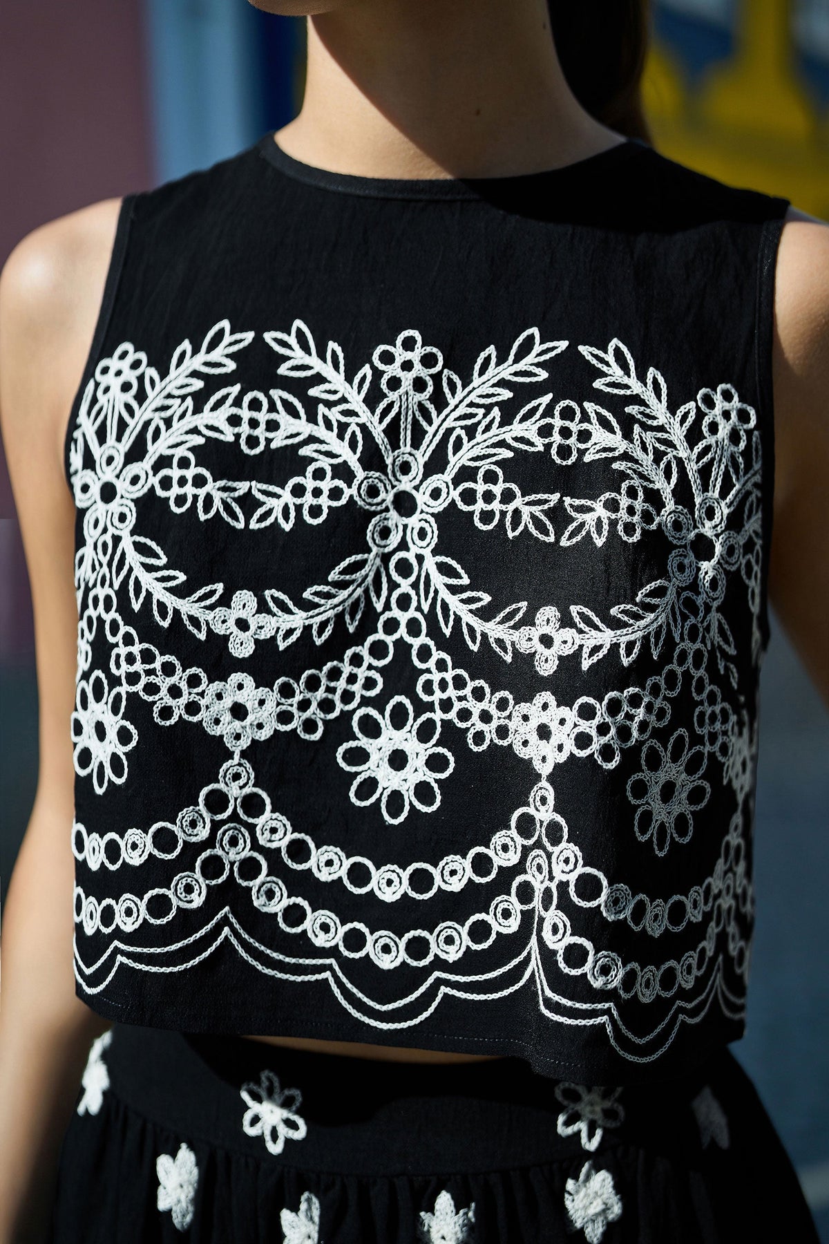 Yumi Black Embroidered Crop Top