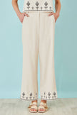 Yumi Ivory Linen Mix Embroirdered Trousers