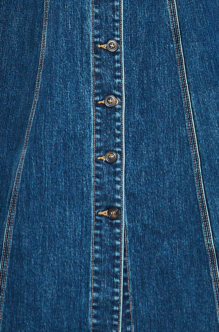 Yumi Blue Stretch Denim Panel Fitted Dress
