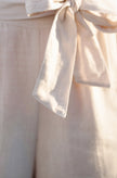 Yumi Natural Linen Mix Cropped Trousers With Tie Belt