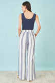 Yumi White Linen Mix Cropped Trousers With Tie Belt
