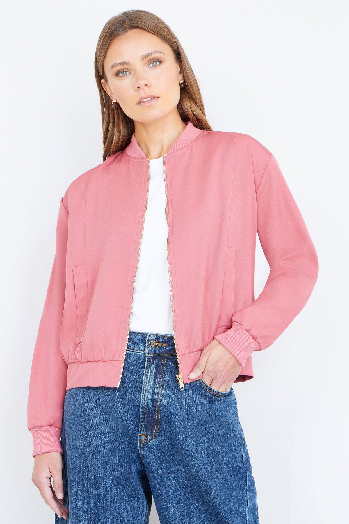 Yumi Pink Relaxed Lightweight Bomber Jacket