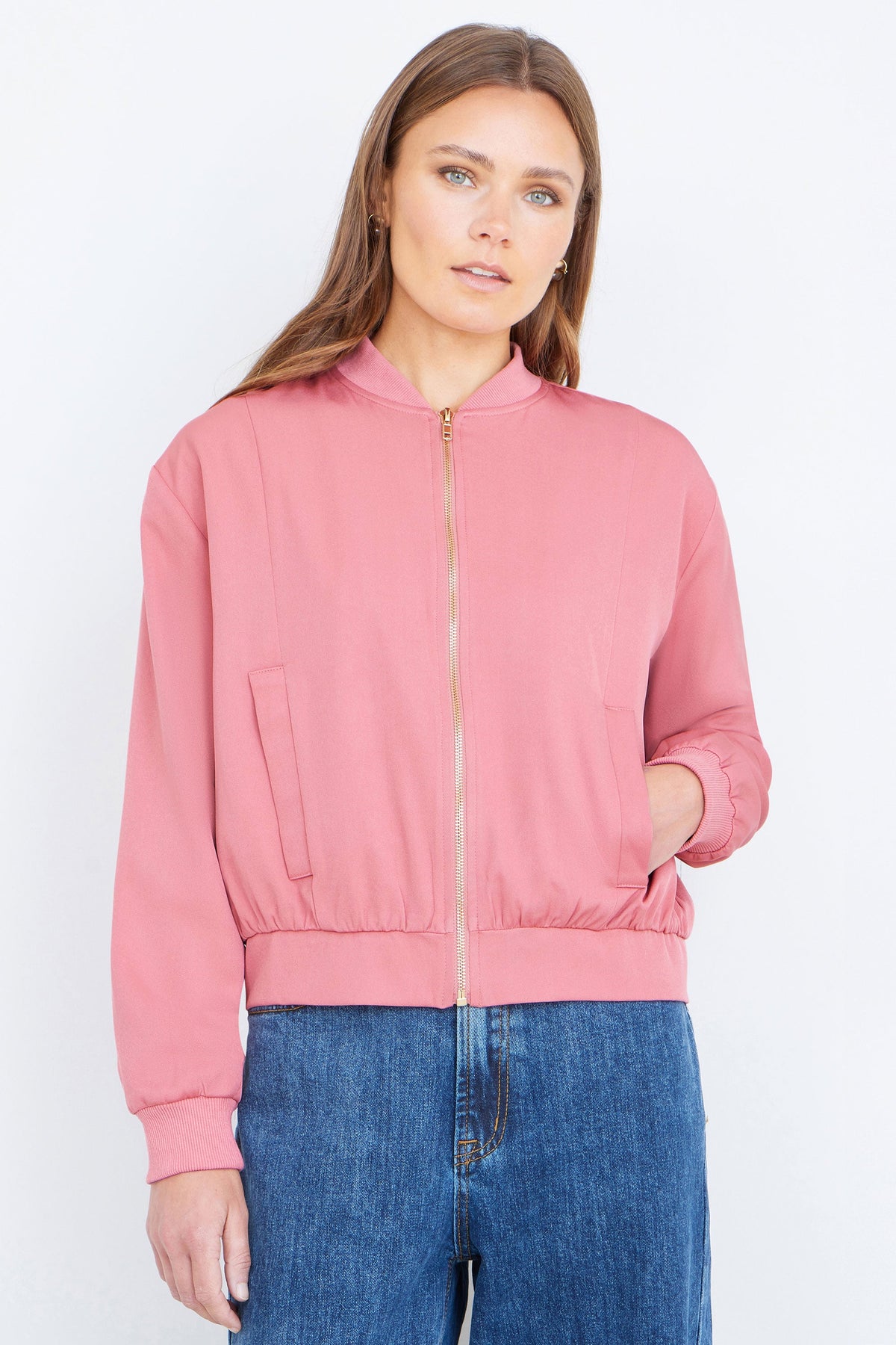 Yumi Pink Relaxed Lightweight Bomber Jacket