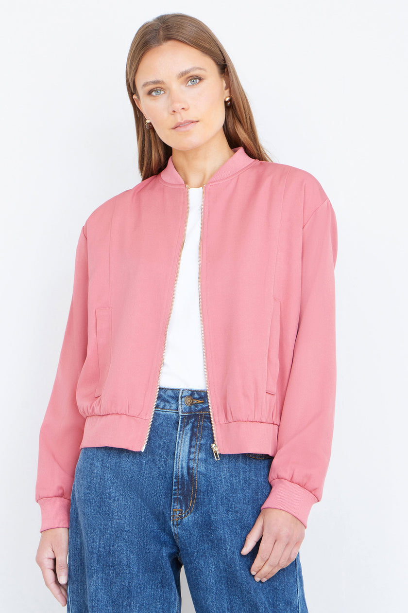 Yumi Pink Relaxed Lightweight Bomber Jacket