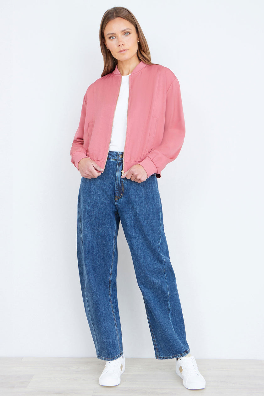 Yumi Pink Relaxed Lightweight Bomber Jacket