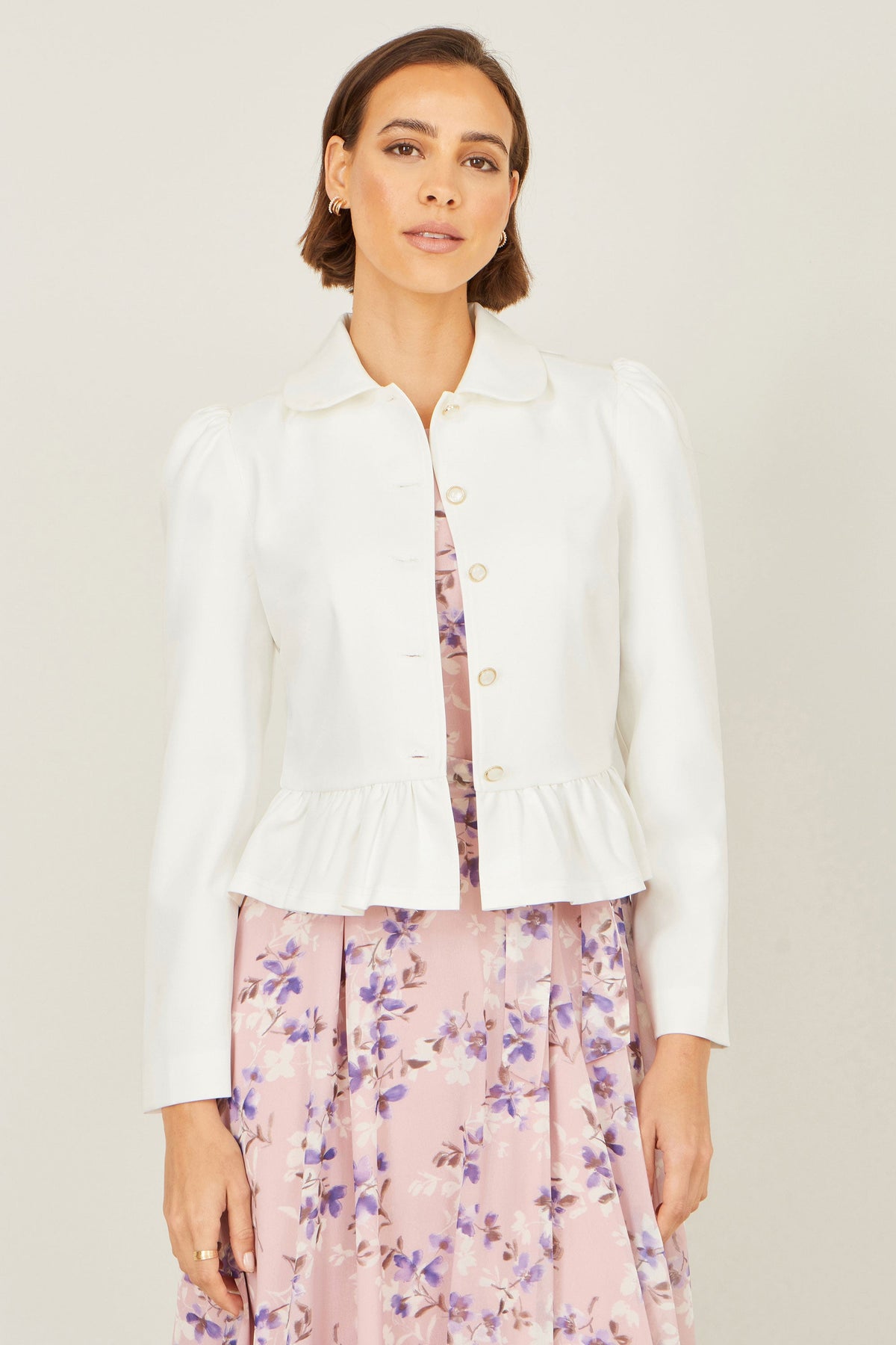 Yumi White Peplum Fitted Jacket