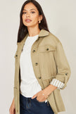 Yumi Green Utility Jacket With Drawstring Waist and Stripe Lining