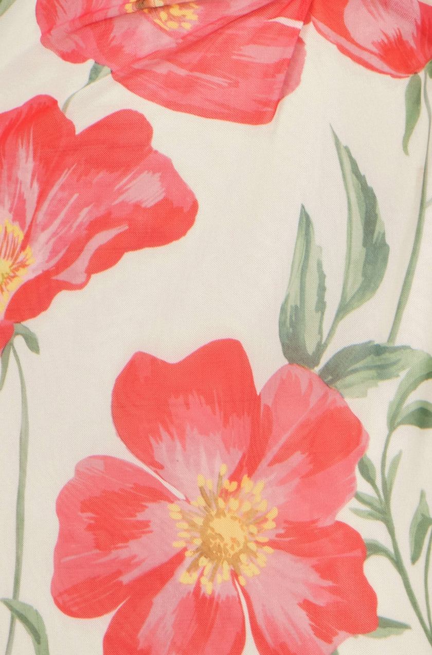 Yumi Ivory Poppy Print Midi Mesh Dress
