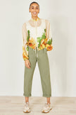 Yumi Beige Printed Lightweight Modal Bomber Jacket