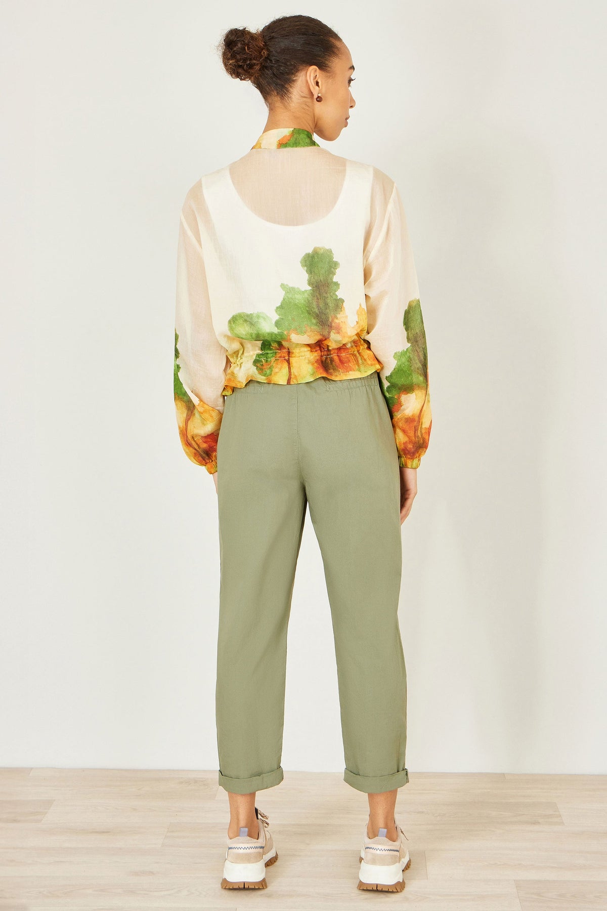 Yumi Beige Printed Lightweight Modal Bomber Jacket