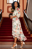 Yumi Ivory Floral Print Wrap Midi Dress With Dipped Hem