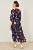 Yumi Navy Floral Kimono Wrap Dress With Dip Hem