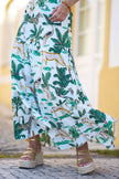 Yumi White Animal Print Cotton Tiered Maxi Skirt