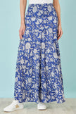 Yumi Blue Floral Cotton Tiered Maxi Skirt