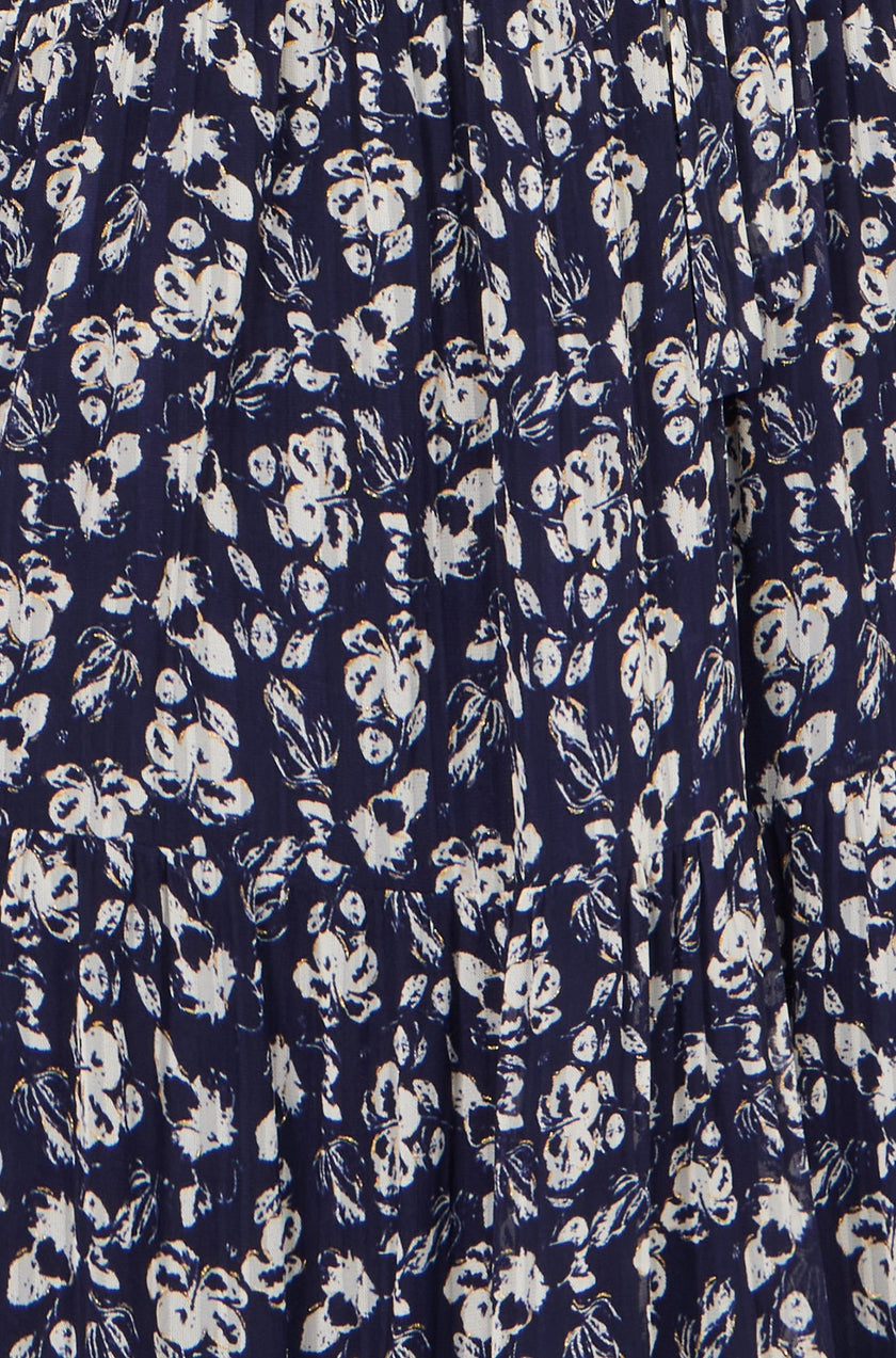 Yumi Navy Floral Mesh Wrap Dress