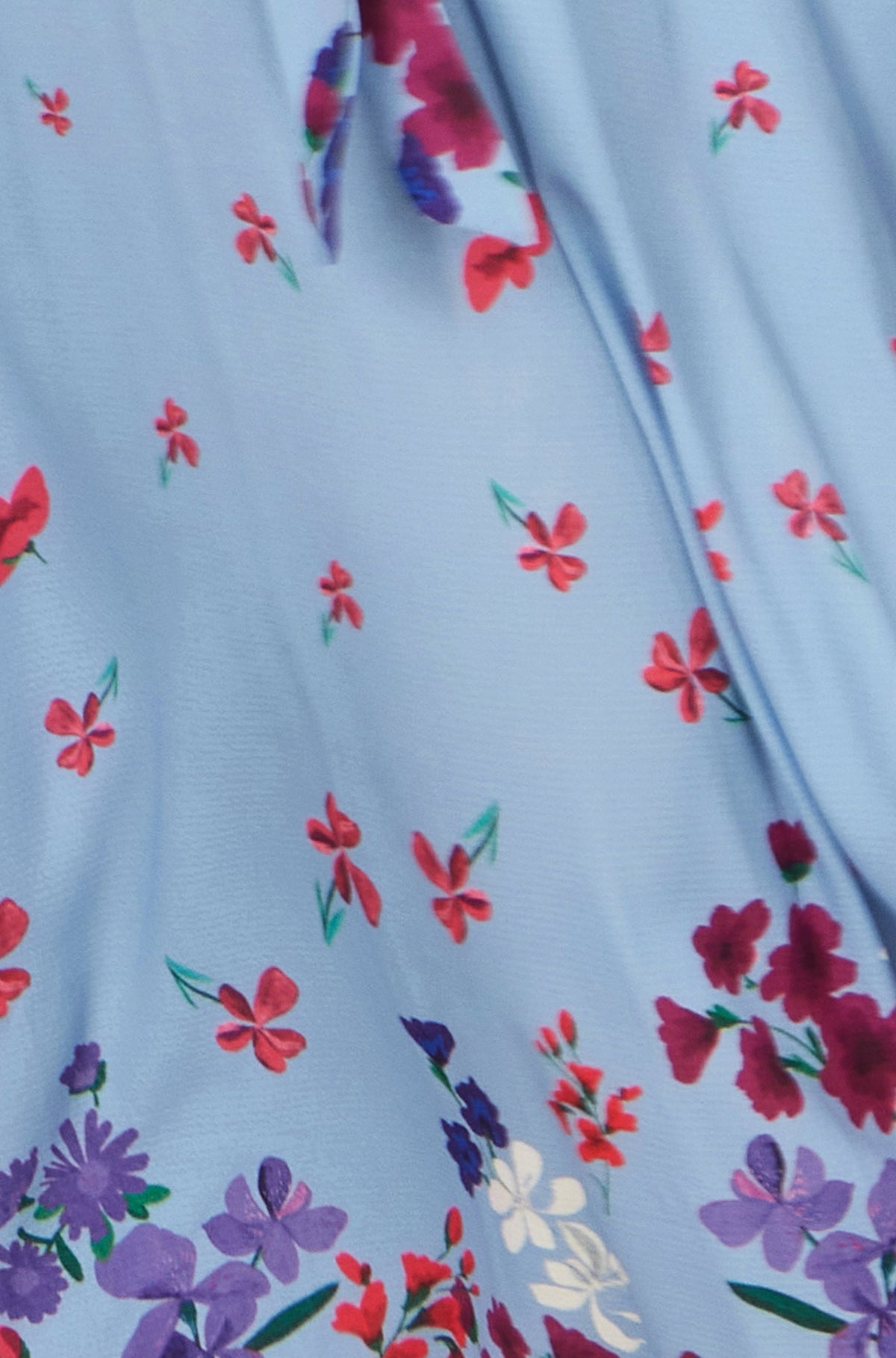 Yumi Blue Floral Mirror Wrap High Low Midi Wrap Dress