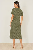 Yumi Green Spot Wrap Midi Tea Dress