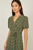Yumi Green Spot Wrap Midi Tea Dress