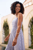 Yumi Blue Stripe Cotton Sun Dress With Ruched Back