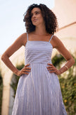 Yumi Blue Stripe Cotton Sun Dress With Ruched Back