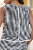 Yumi Black Gingham Cotton Top With Lace Trims