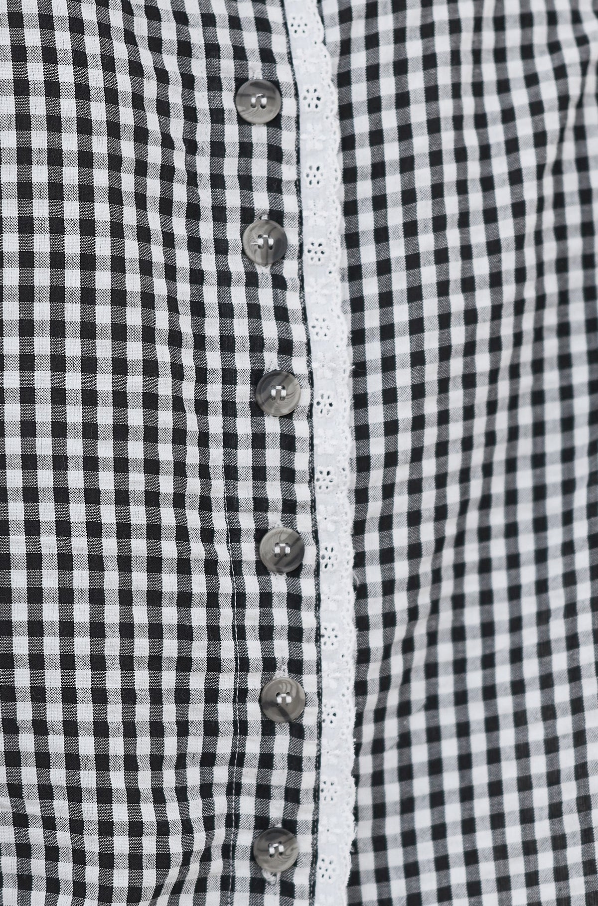 Yumi Black Gingham Cotton Top With Lace Trims
