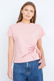 Yumi Pink Cotton Jersey Top With Knot Detail