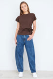 Yumi Brown Cotton Jersey Top With Knot Detail