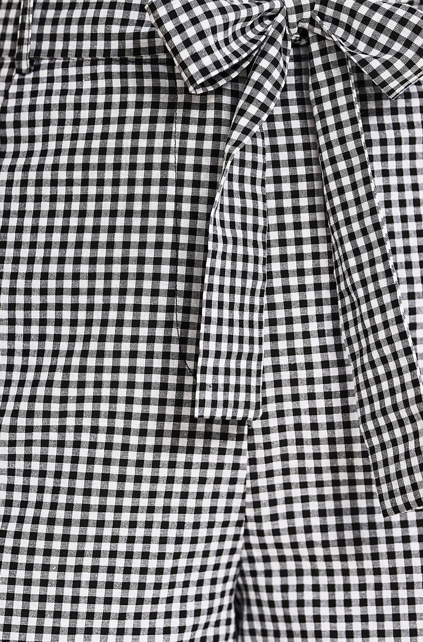 Yumi Black Cotton Gingham Tie Belt Shorts