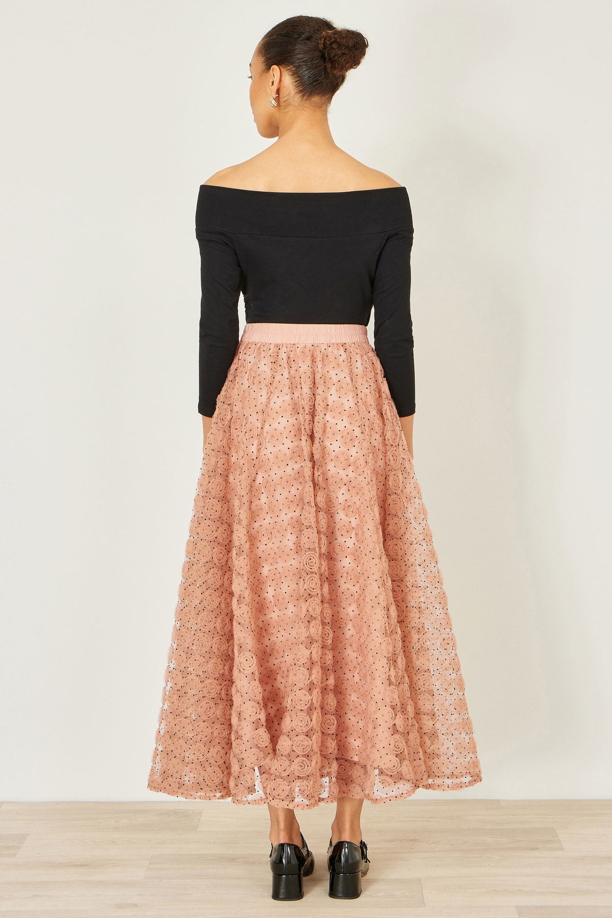 Yumi Blush Pink Spot And Rose Tulle Skirt
