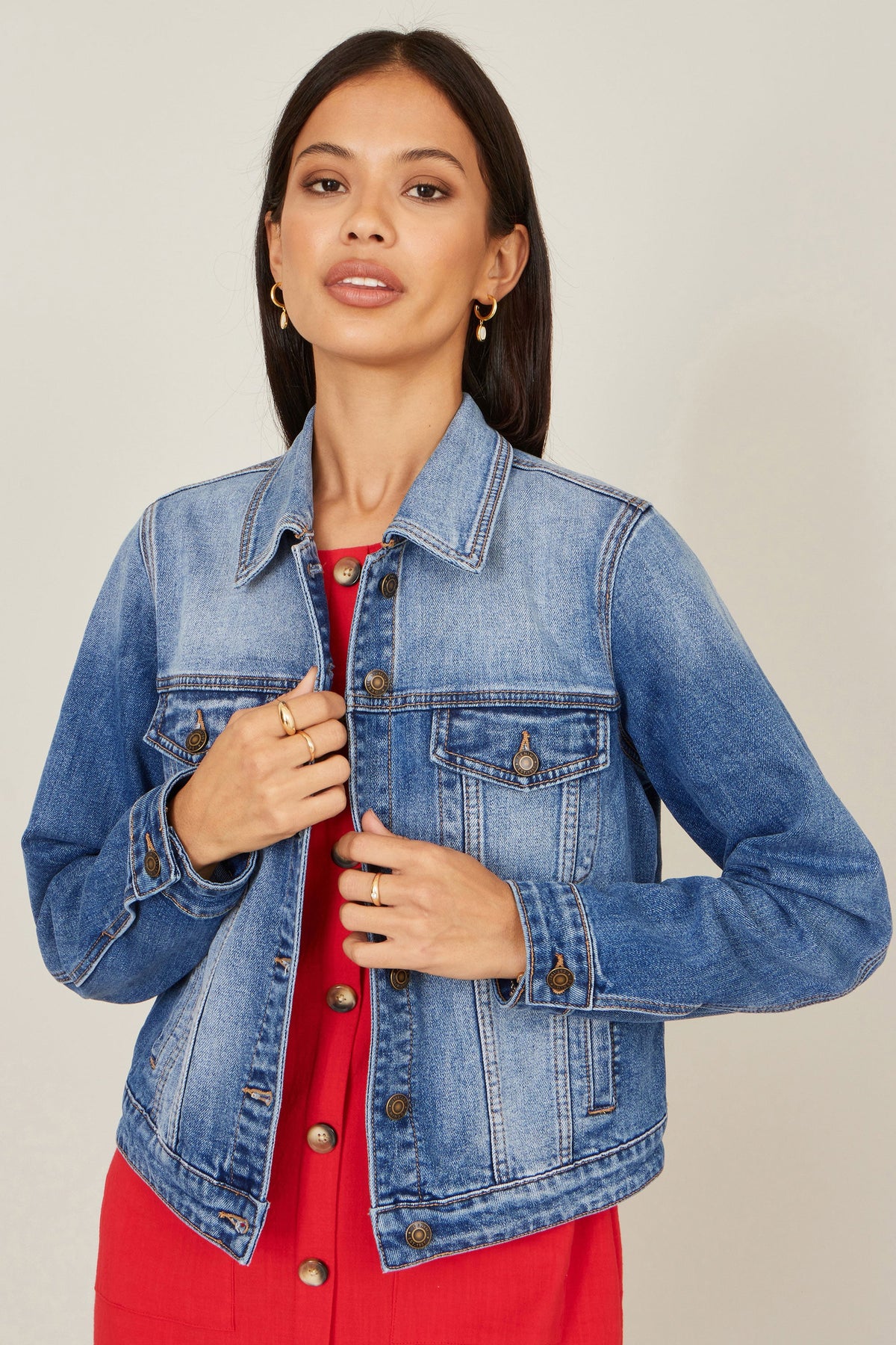 Yumi Blue Stretch Washed Denim Jacket