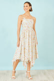Yumi White Botanical Embroidery Fabric Handkerchief Hem Dress