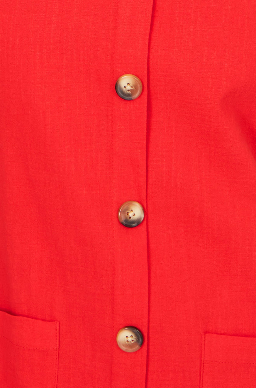 Yumi Red Viscose Button Detail Shift Dress