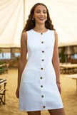 Yumi White Viscose Button Detail Shift Dress