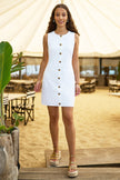 Yumi White Viscose Button Detail Shift Dress